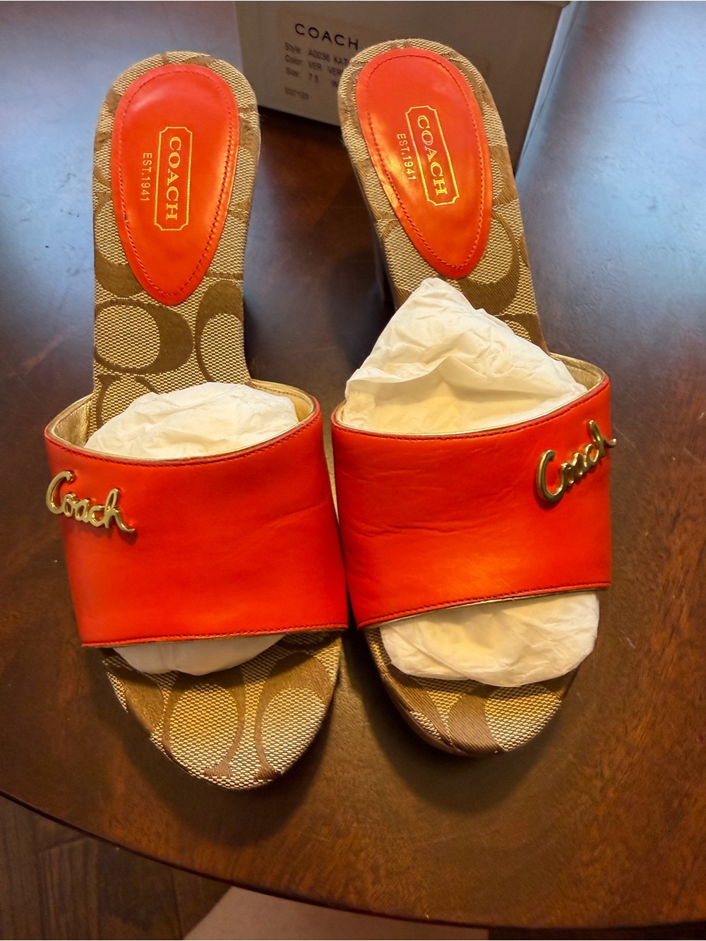 Coach Vintage “Kathie” Vermillion Leather Mules - Like New